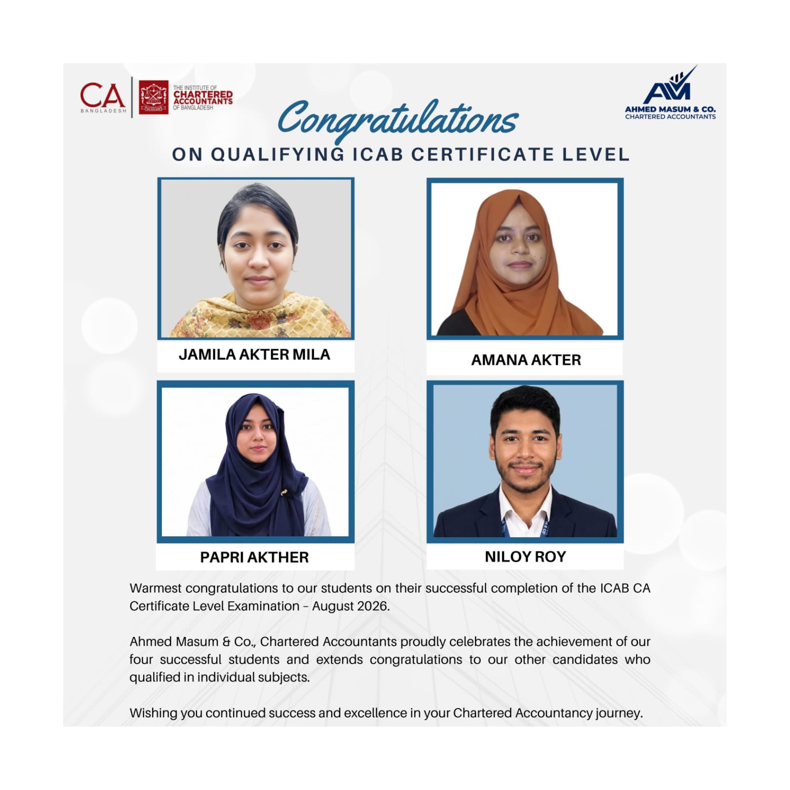 Congratulations on Qualifying in the ICAB Certificate Level!